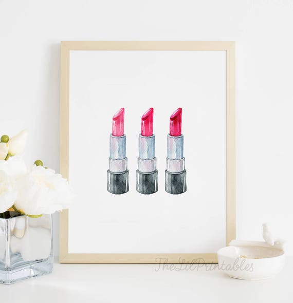 3 Watercolor Lipstick Printable Lipstick Wall Art Makeup