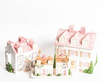Porcelain Cookie Jar & Tea Village Set Sigma The Tastesetter