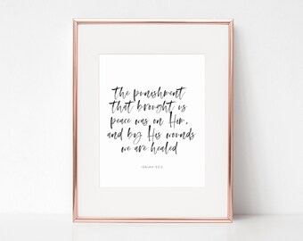 Isaiah 53:5 | By His wounds we are healed | Printable | Christian Wall Art | Healing Scripture | Faith Print | Christian Healing Verse