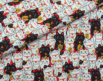 90x140cm The Maneki Neko Fortune Cat Cotton Polyester Canvas Fabric