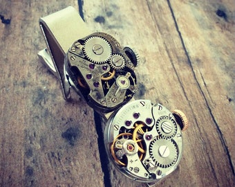 Tie Clip, Watch Part Tie Bar, Steampunk Tie Clip, Silver Tie Bar, Watch Gear Tie Bar, Steampunk Tie Clip, Tie Bar, Watch Movement Tie Bar