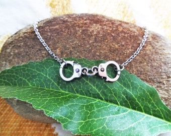 HANDCUFF NECKLACE or BRACELET - silver tone - choose your chain