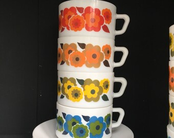 4 Arcopal, France, Lotus, cup & saucers, big size, mid ceintury