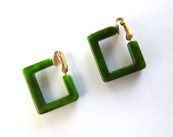Mid Century Bakelite Squared Hoop Earrings