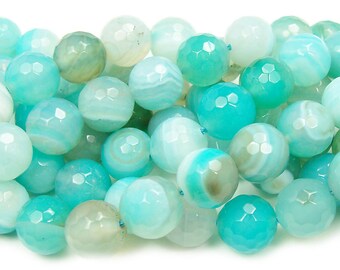 Light Aqua Striped Agate Faceted Gemstone Beads