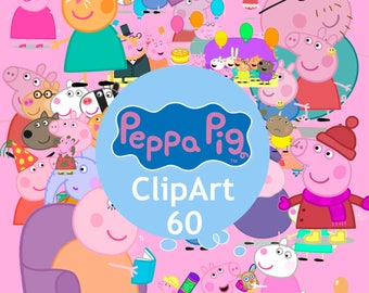 60 Peppa Pig ClipArt - Digital , PNG, image, picture, oil painting, drawing,llustration, art , birthday,handicraft