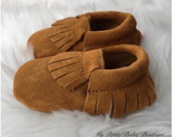100% genuine Suede leather, Baby Moccasins, Brown Moccasins, Leather Moccasins, Baby Shoes