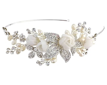 CLARA -Vintage side detail headband with floral accents