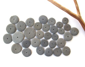Rock Donut Beads Drilled Stone Spacers Beach Stone Beads Mediterranean Natural Stone Diy Jewelry Pairs Small MISTY GREY WHEELS 11-18 mm