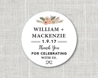 Thank You Stickers, Custom Rustic Thank You Wedding Labels, Personalized Thank You Stickers