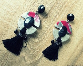 Long earrings with tassel (polymer clay)