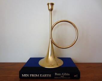 Brass horn candle holder. Brass horn candlestick. Kentucky Derby decor.