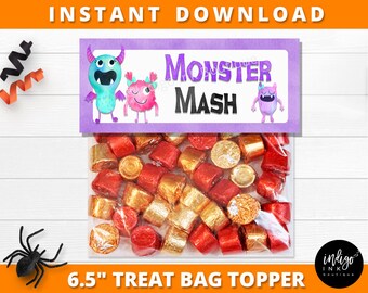 Monster Printables INSTANT DOWNLOAD | Halloween Bag Topper | Party Favor Treat Bag Toppers | Halloween Tags | Printable Halloween Treat Bags