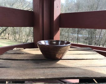 Vintage Ribbed Brown Pottery Bowl ~ Old Glazed Pottery Bowl