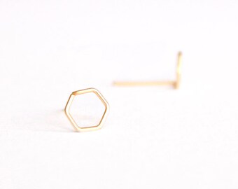 Hexagon Earrings - 14k Gold Fill or Sterling Silver Earrings - Geometric Earrings - Small Studs - Gold Studs - Minimalist Earrings - Simple
