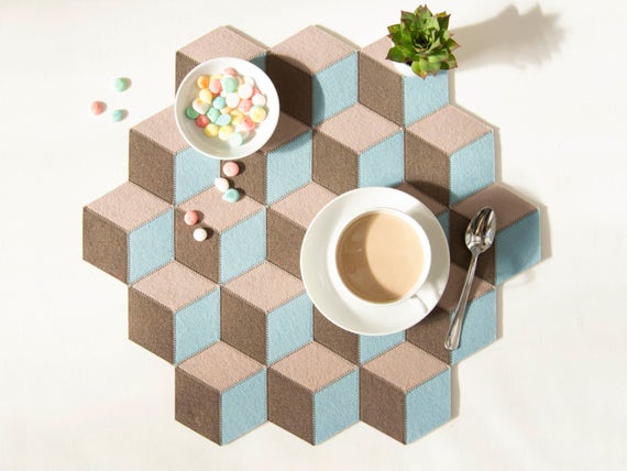 Large table mat / wool felt / pastel colors / wool felt mat / stylish table mat / handmade / made in Italy