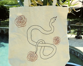 Snake and Roses tote bag