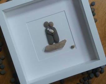 New baby/christening/adoption pebble picture. Can be personalised with name and/or date.