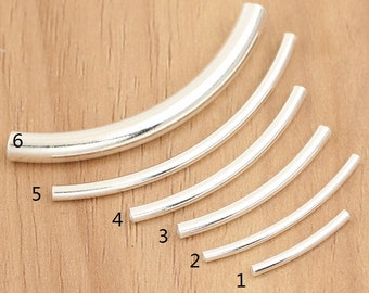 sterling silver tube beads, curved silver tube beads, sterling silver capillary tube, bright silver tube beads, tiny tube beads