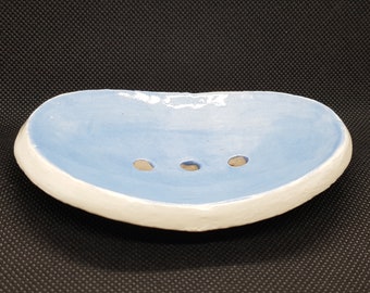 Blue handbuilt soap dish saver, trinket dish, spoon rest
