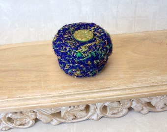 Silk Basket w/ Lid - Handmade Silk Tapestry Basket w/ Czech Glass Flower Embellishment - Valentine's, Mother's Day, Wedding Anniversary Gift