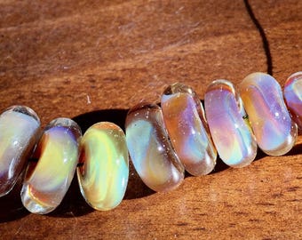 Lampwork beads/SRA lampwork/beads/double helix/silver glass/disks/daybreak/