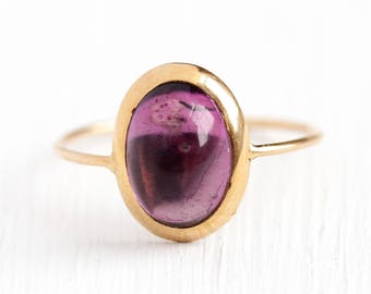 Sale - Antique Amethyst Ring - Antique 10k Rosy Yellow Gold Cabochon Stick Pin Conversion - Vintage Size 6 Edwardian Purple Gem Fine Jewelry