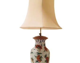Chinoiserie Hand-Painted Ceramic Lamp with Shade