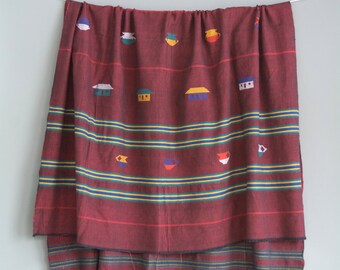 Mexican Embroidered Fabric. Embroidered Mexican Table Cloth. Mexican Blanket. Vintage Mexican Cloth