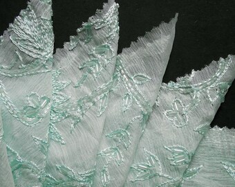 MINT GREEN....10 x Embroidered Bugle Bead Crinkle Chiffon...100% Silk....13 x 14 cm each