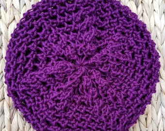 Hand Knit Purple Slouchy Beret