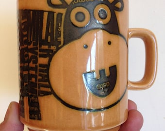 Retro vintage Hornsea pottery mug newsprint hippo design 1973 by John Clappison perfect