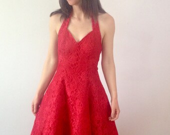 Red Halter Neck Vintage Dress