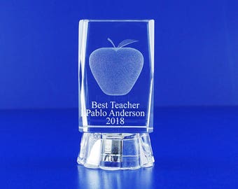 Best Teacher Awards Personalized Custom Laser Etched Engraving 3D Apple Crystal Glass Cube 045L
