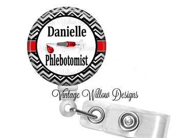 Personalized Phlebotomist Retractable ID Badge Reel