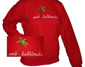 Red Mele Kalikimaka Sweatshirt with Rhinestones Christmas Shirt