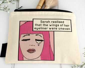 Personalised Makeup Bag | Uneven Eyeliner | Funny Makeup Gift | Pop Art Makeup Bag | Best Friend Gift | Sister Gift | Gift For Makeup Lover