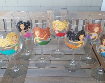 Custom Hand-Painted Mermaid Wine Glass