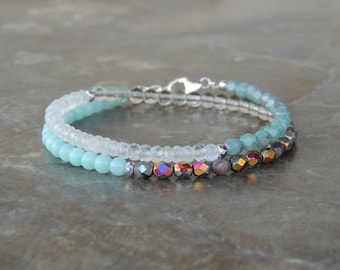 Bohemian Jewelry Gift for Her, Beaded Bracelet, Gemstone Bracelet, Moonstone Bracelet, Wrap Bracelet, Boho Bracelet, Blue Bracelet for Women