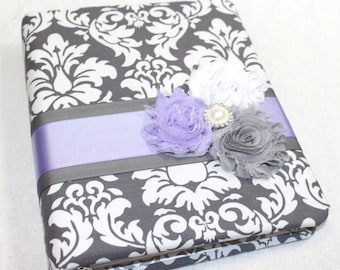 Baby Journal, Baby Book, Baby Memory Book, Baby Milestone Book, Baby Girl Journal, Lavender and Gray, Gray Damask baby Book, Guest Book