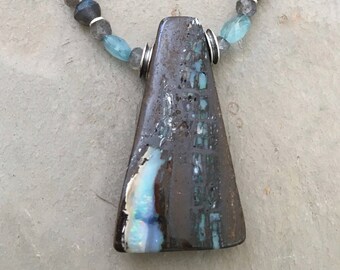Australian Boulder Opal Apatite & Labradorite Pendant