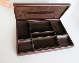 A Faux Leather Valet, dresser organizer, desk coin holder, office home decor vintage man cell phone jewelry hall vestibule tray storage gift