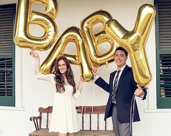 BABY Letter Balloons | 40" Gold Letter Balloons | Metallic Letter Balloons | Gold Party Decorations