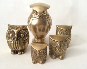 Vintage Mid Century Hollywood Regency Brass Owl Collection