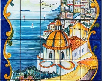 Hand Painted Italian Ceramic Tiles Set of 4 Decorated Tiles Hand Painted Italian Ceramic Tiles Set of 4 Decorated Tiles