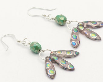 Green Bohemian Earrings | Unique Boho Earrings | Czech Glass Earrings | Sterling Silver Earrings | Fishhook Earrings | Boho Style - EA00452