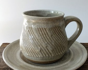 Handmade Pottery Tea Mug with Saucer | Pottery Coffee Mug, Rustic Pottery Mug, Tea Cup, Cup and Saucer, Pottery Mug