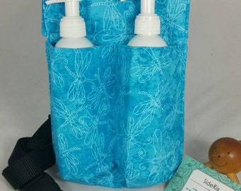 Massage Therapy double 8oz lotion bottle hip holster, turquoise dragonfly, black belt