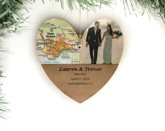 Personalized Wedding Ornament, First Christmas Married Ornament, Unique Wedding Map Ornament, Newlywed Christmas Ornament Gifts, Photo