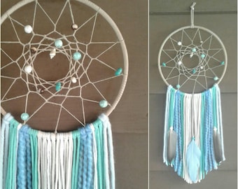 Beach Dream catcher, 7" Hoop Medium Dreamcatcher, Blue Dream catcher, Beach Decor, Blue Wall Hanging, Nursery Decor, Blue Decor